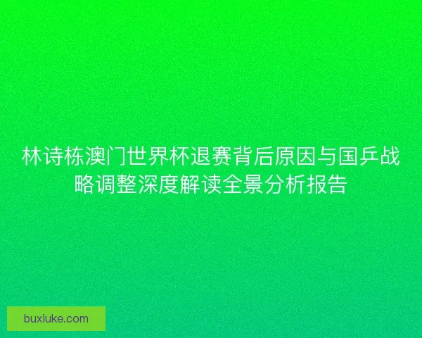 林诗栋澳门世界杯退赛背后原因与国乒战略调整深度解读全景分析报告